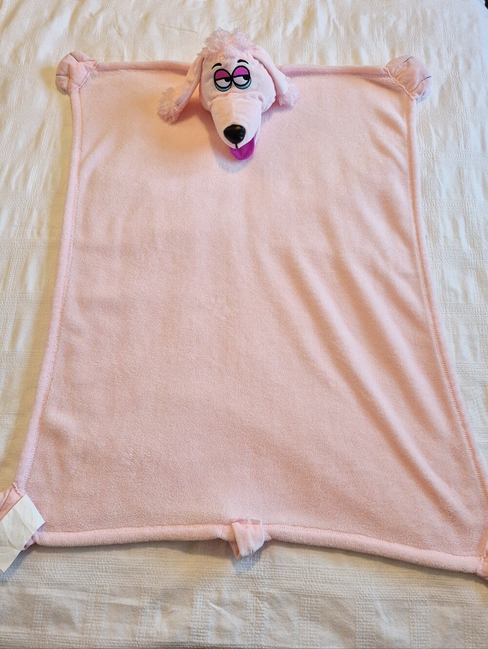 Cuddleuppets Pink Puppy Poodle Plush Blanket 32 1/2” x 40” puppet head VGUC